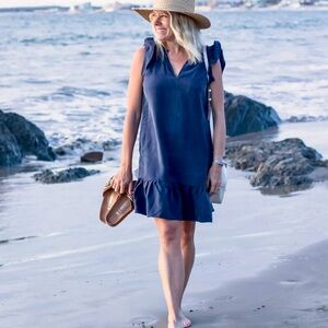 EVEREVE Cupro Navy Blue Ruffle Hem Mini Dress - Super SOFT Fabric!!